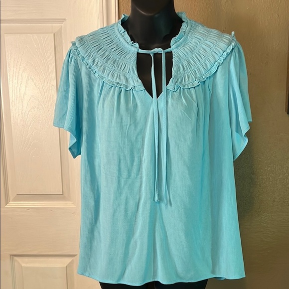torrid Tops - Torrid Blue Smocked Bib Collar Blouse